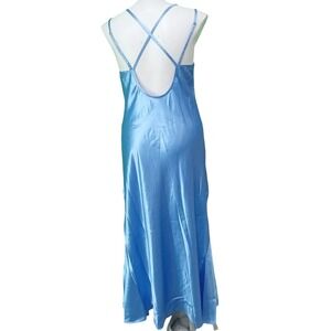 Amoureuse M/L Blue Satin Robe & Nightgown Set Lace Trim Size 14/16 Sexy Lingerie